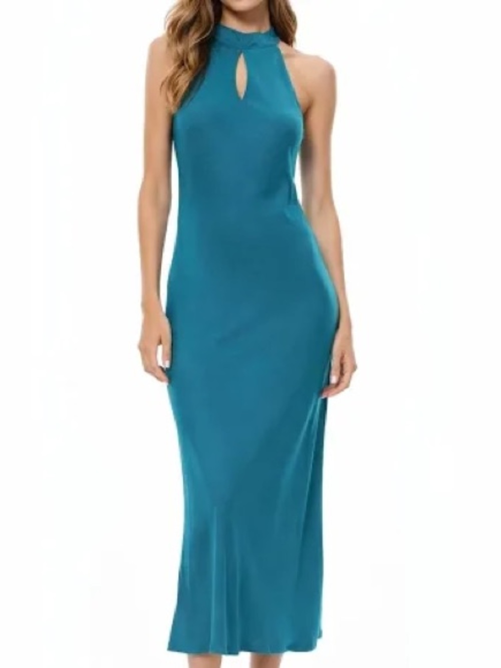 Yfb bias, cut teal leopard print satin jacquard dress